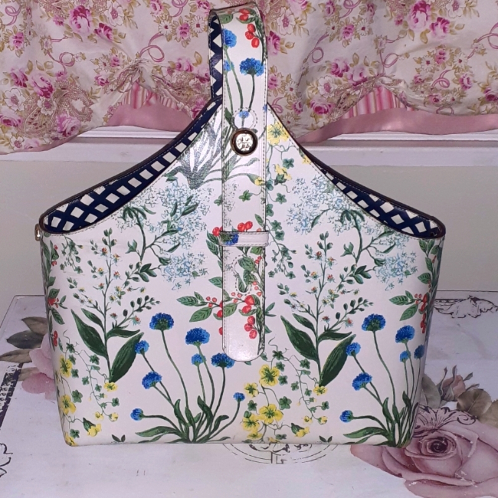 Tory Burch Botanical ivory shoulder tote/shopper bag